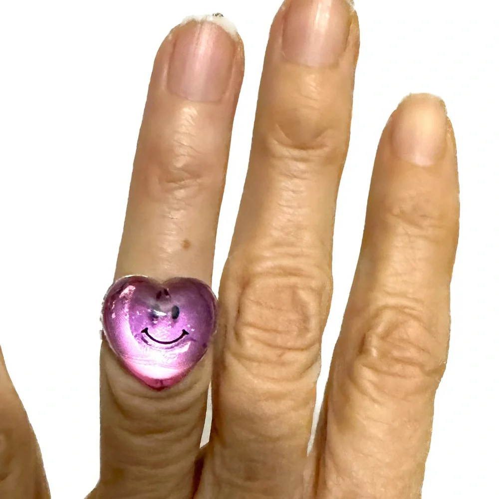 VTG RARE Y2K LISA FRANK PINK SMILEY HEART RING BLING JEWELRY VALENTINE GIFT LOVE